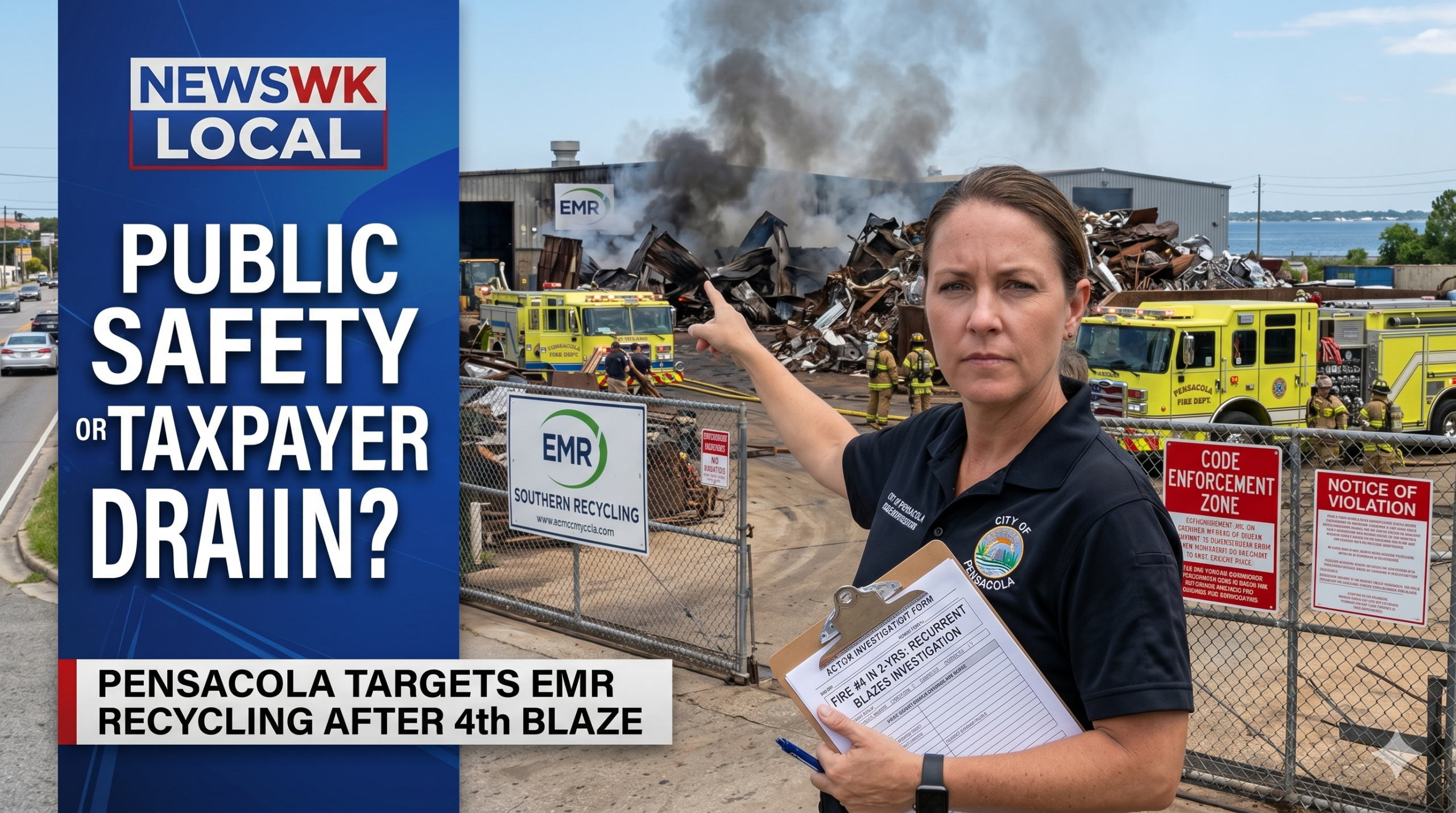 Pensacola Mayor Pushes for Legal Action After 4th Major Blaze at EMR Southern Recycling