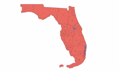 Florida map with numbered districts, some highlighted blue