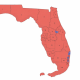 Florida map with numbered districts, some highlighted blue