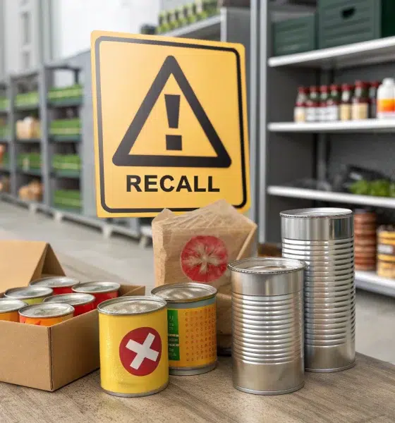 Food recall warning sign with canned goods — pet milk recall pensacola