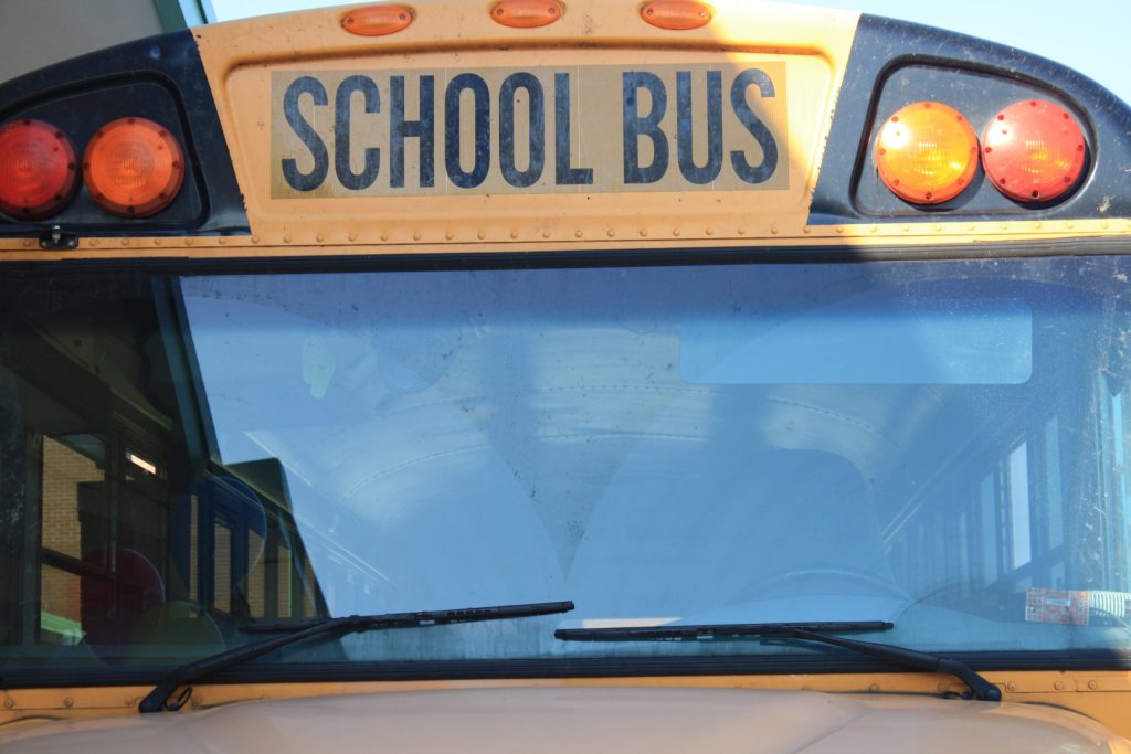 Front view of yellow school bus