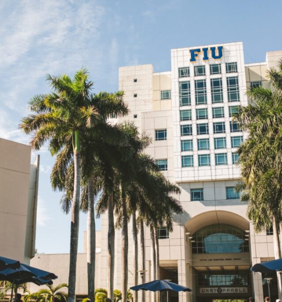 FIU campus building with palm trees