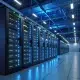 Modern data center with illuminated server racks