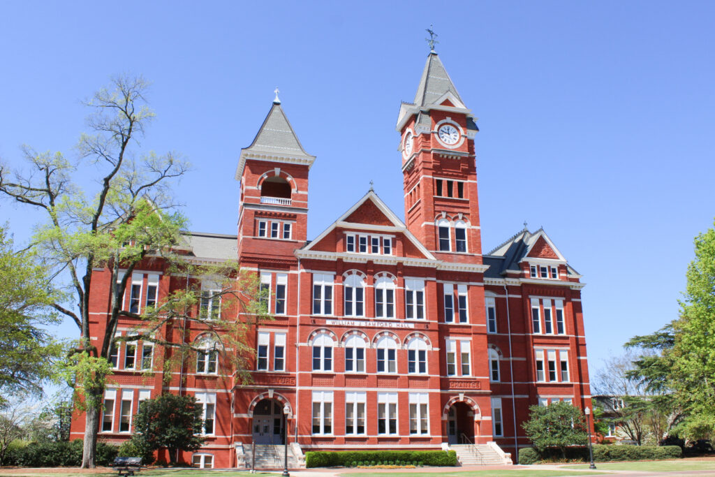 Historic red-brick building with clock tower