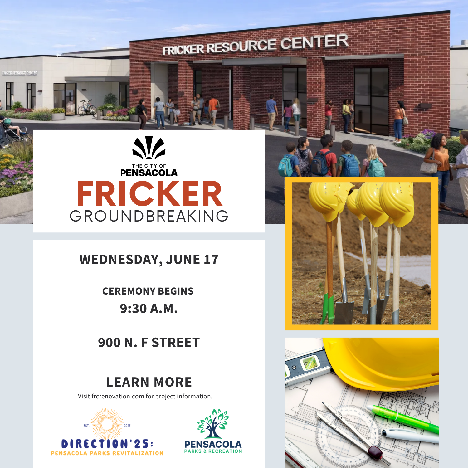 Fricker Resource Center groundbreaking event announcement flyer