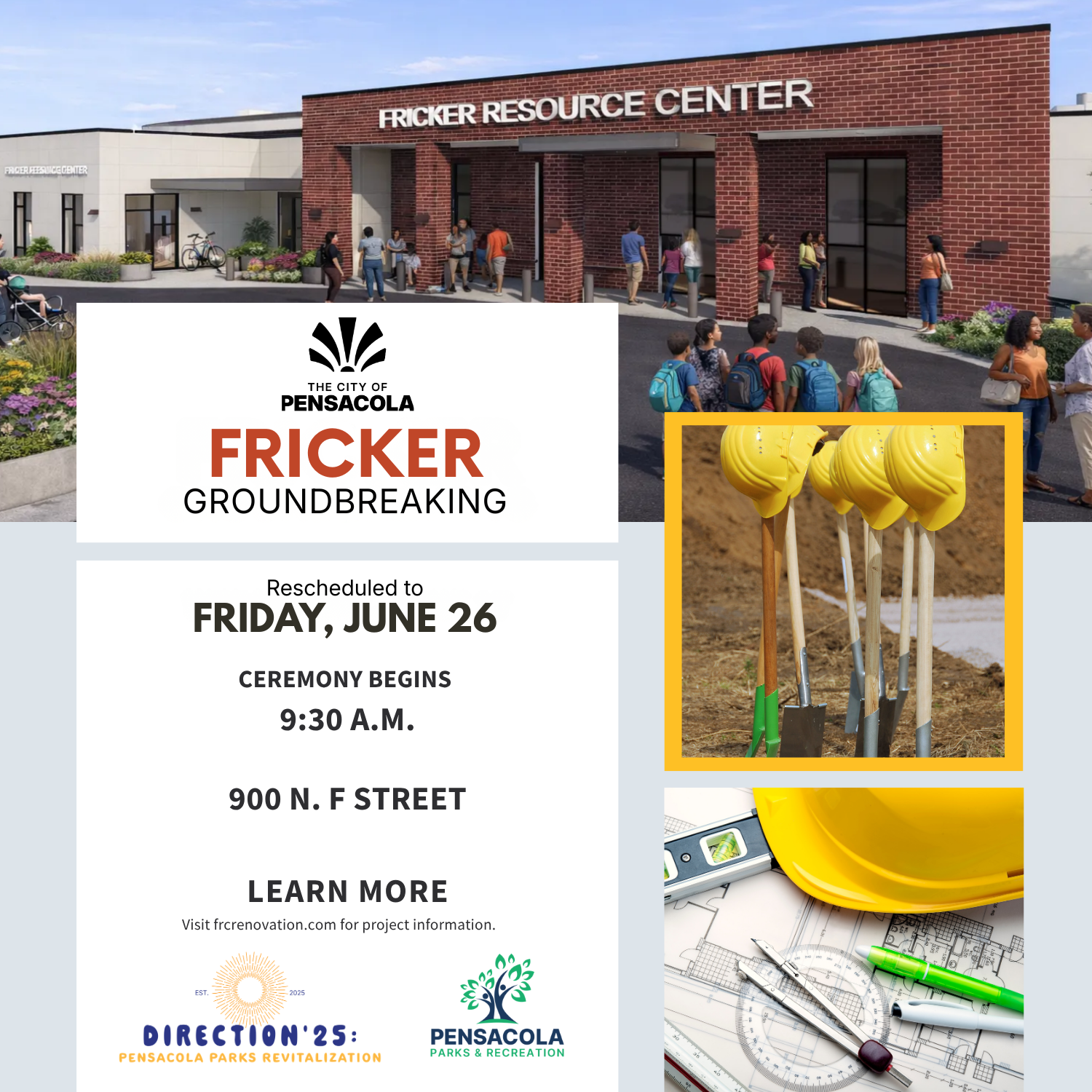 Fricker Resource Center groundbreaking event announcement flyer