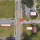 Aerial view of road construction detour layout
