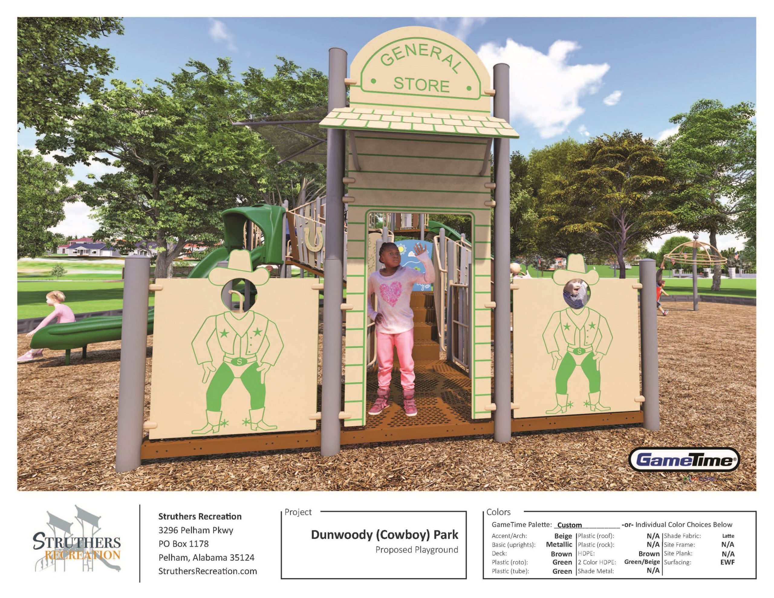 Children playing on western-themed playground structure