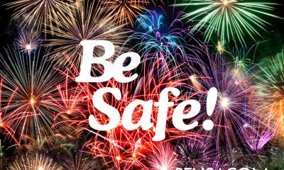 Colorful fireworks with Be Safe message, Pensacola