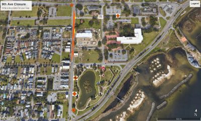 Aerial map showing 9th Avenue road closure
