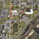 Aerial map showing 9th Avenue road closure