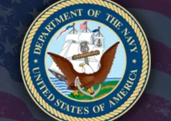 Department of the Navy seal over U.S. flag