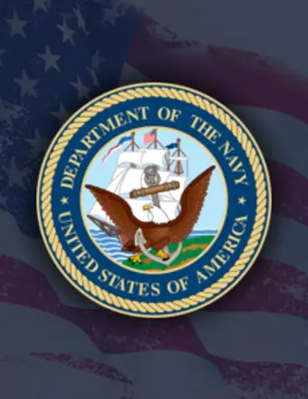 Department of the Navy seal over U.S. flag