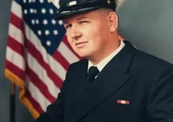 U.S. Navy officer portrait with American flag