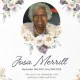 Memorial card with elderly woman's portrait and flowers