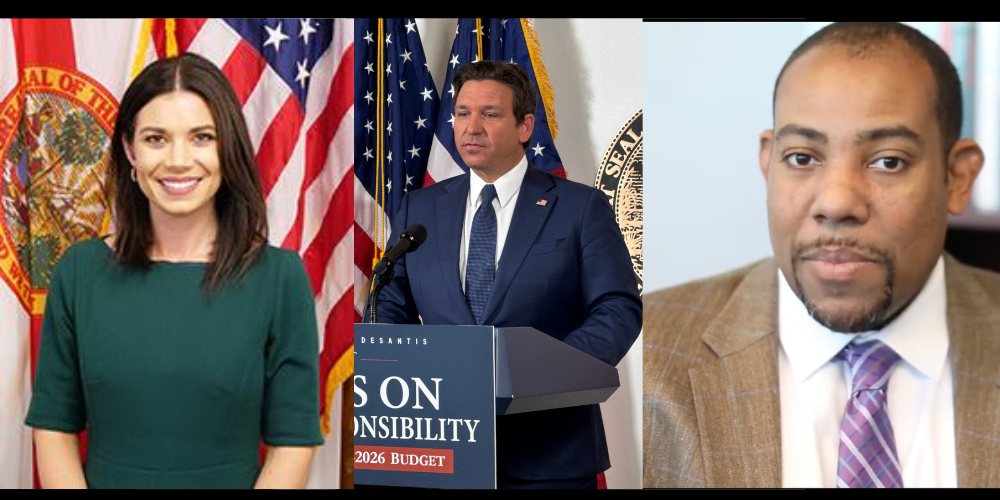 Three officials in formal portraits and press setting