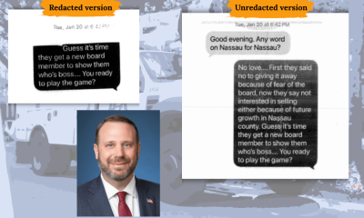 Redacted and unredacted text messages with portrait