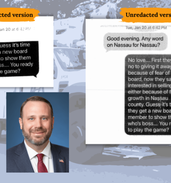Redacted and unredacted text messages with portrait