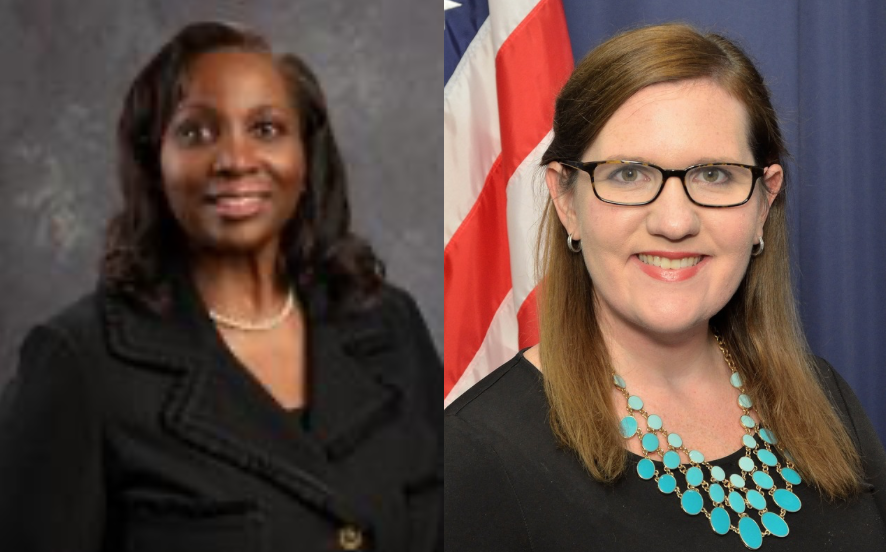 Two professional women posing in formal headshots