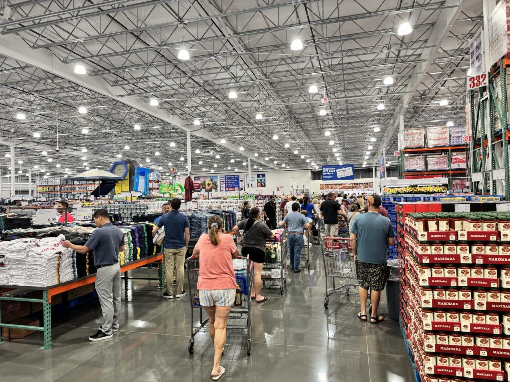 Grand opening of Costco  warehouse store on Nine Mile in Pensacola with shoppers and bulk goods