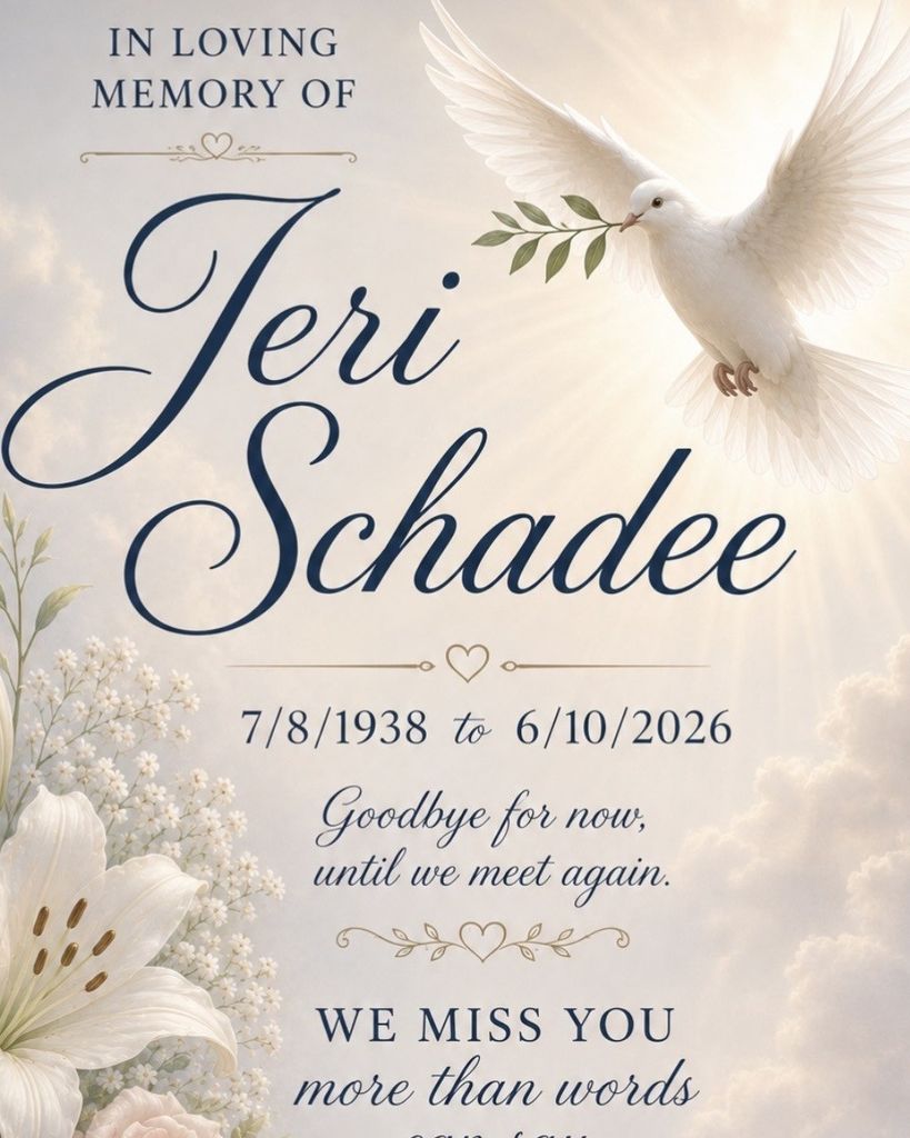 Memorial poster with dove and white flowers