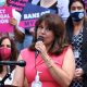 Woman speaking at abortion rights rally