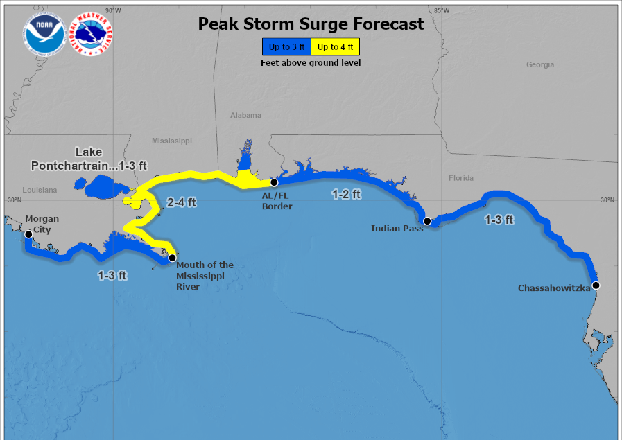 Peak storm surge forecast map for Gulf Coast
