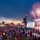 Crowd watching fireworks at Pensacola waterfront celebration