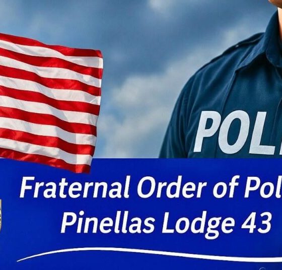 American flag and police banner Pinellas Lodge 43