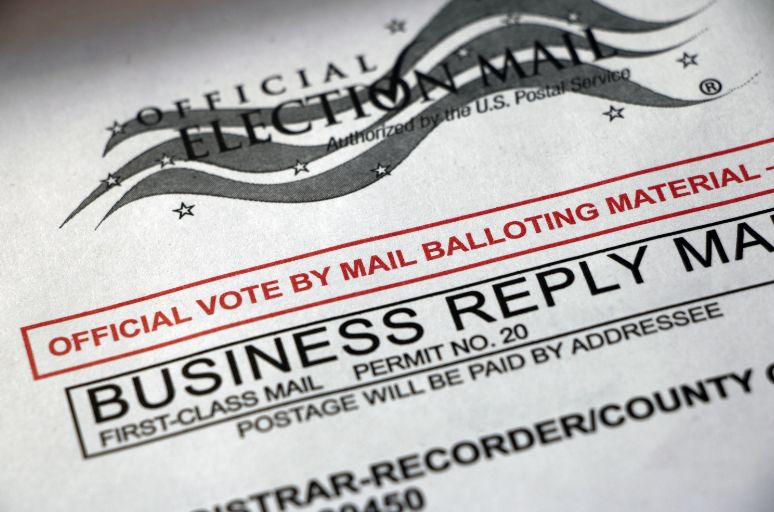 Official vote-by-mail election envelope close-up