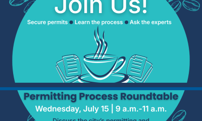 Permitting Process Roundtable event flyer with coffee cup