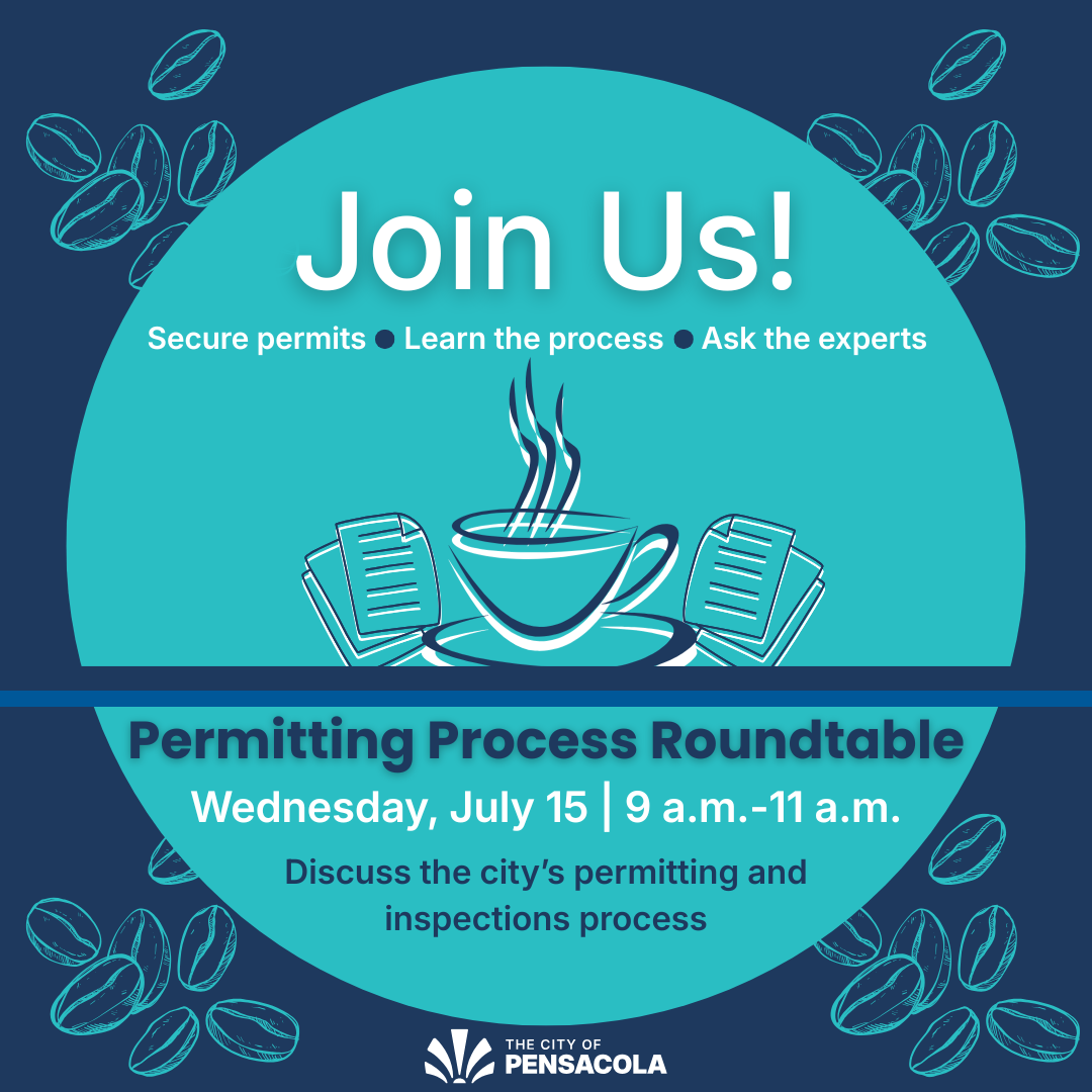 Permitting Process Roundtable event flyer with coffee cup