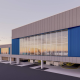 Modern airport terminal with large glass windows