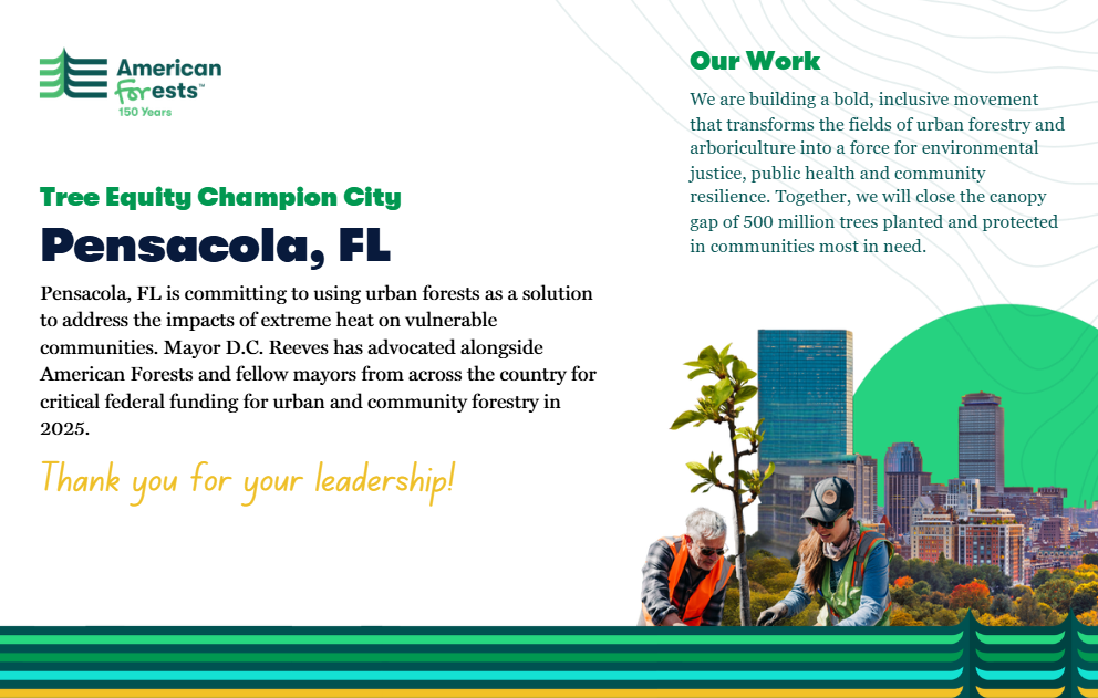 Pensacola Tree Equity Champion City graphic with volunteers