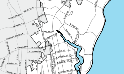Map of Pensacola, Florida with highlighted waterways