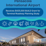 Pensacola International Airport grant announcement with terminal rendering