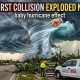 Dramatic storm microburst forming over city street