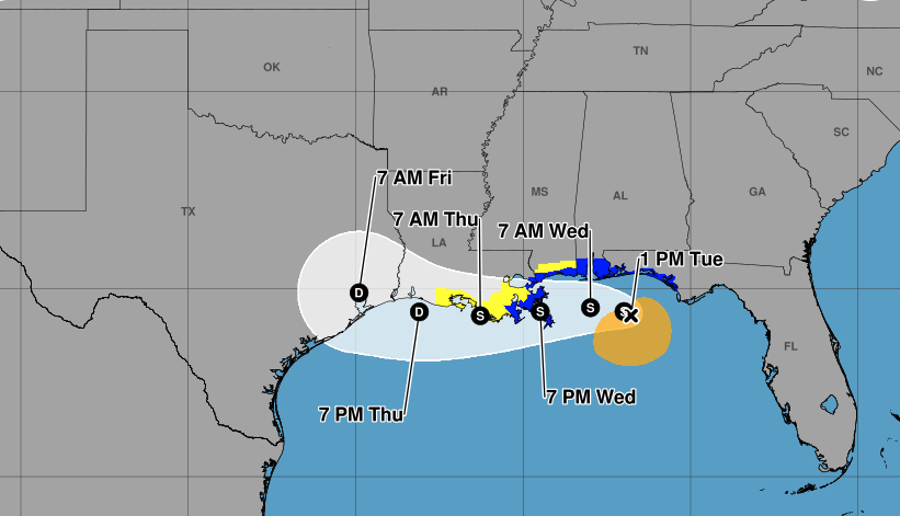 Gulf Coast storm forecast track map