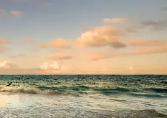 Ocean waves at sunset with pastel sky