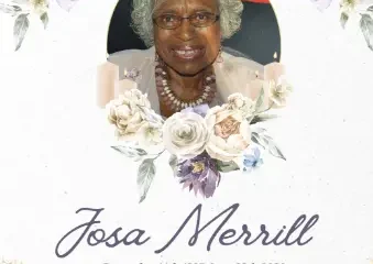 Memorial card with portrait of Josa Merrill