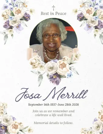 Memorial card with portrait of Josa Merrill
