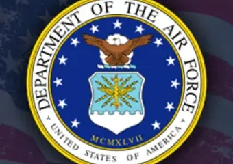 Department of the Air Force seal over U.S. flag
