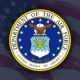 Department of the Air Force seal over U.S. flag