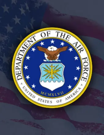 Department of the Air Force seal over U.S. flag