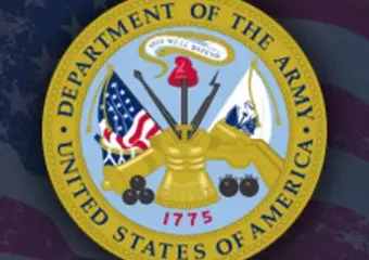 U.S. Department of the Army seal over flag