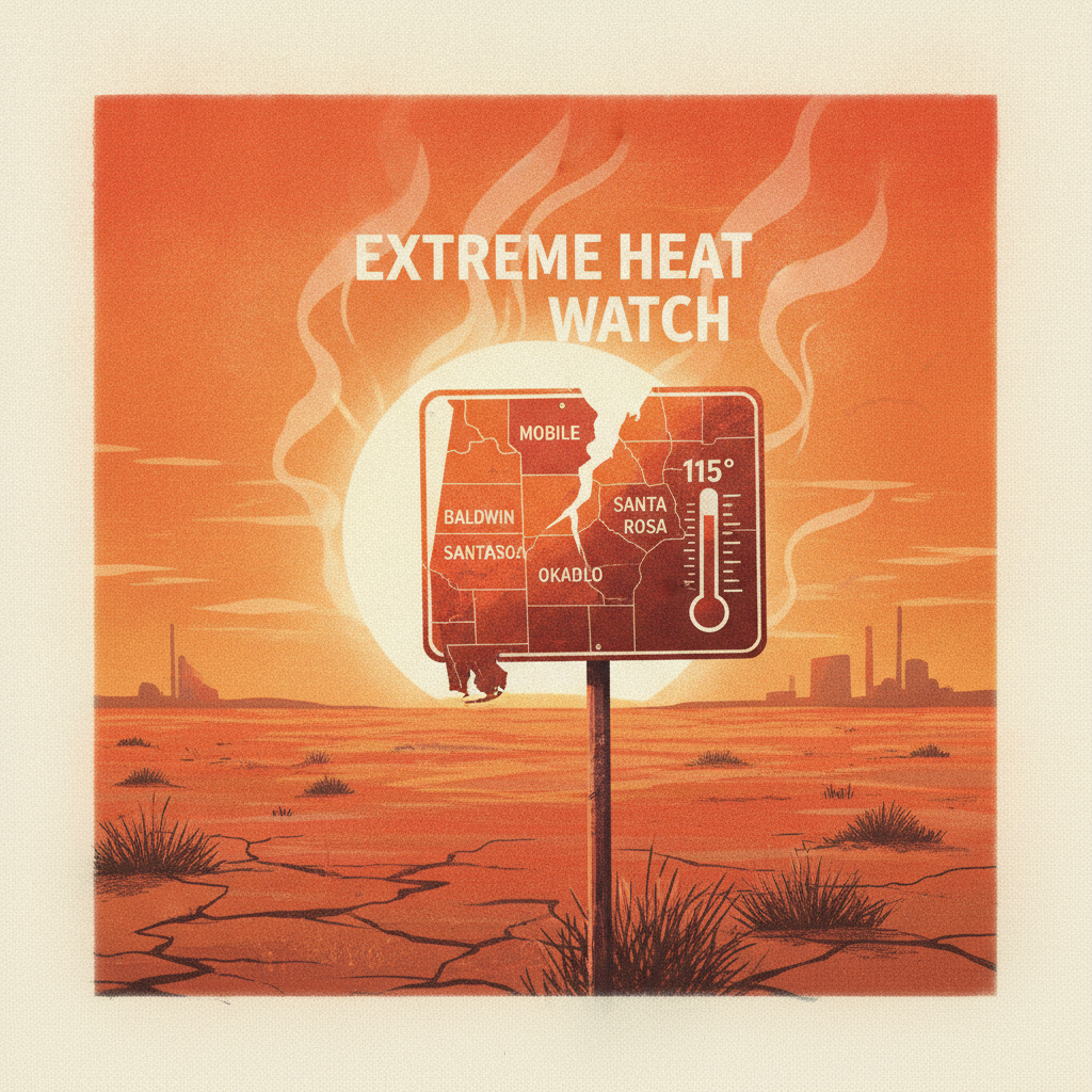 Extreme Heat Watch: Mobile Central; Baldwin Central; Mobile Coastal; Baldwin Coastal; Escambia Inland; Escambia Coastal; Santa Rosa Inland; Santa Rosa Coastal; Okaloosa Inland; Okaloosa Coastal