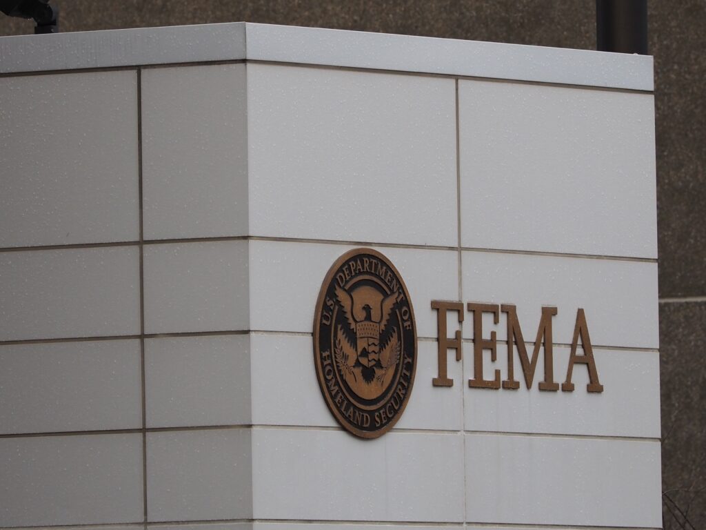FEMA sign on federal building exterior wall