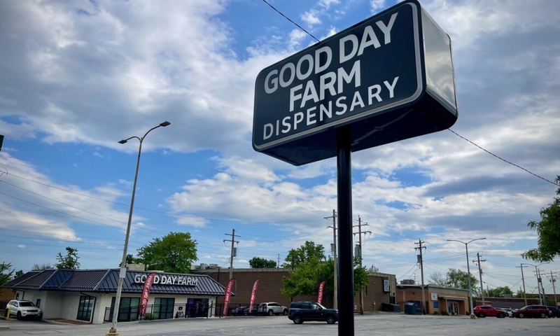 Good Day Farm dispensary roadside sign
