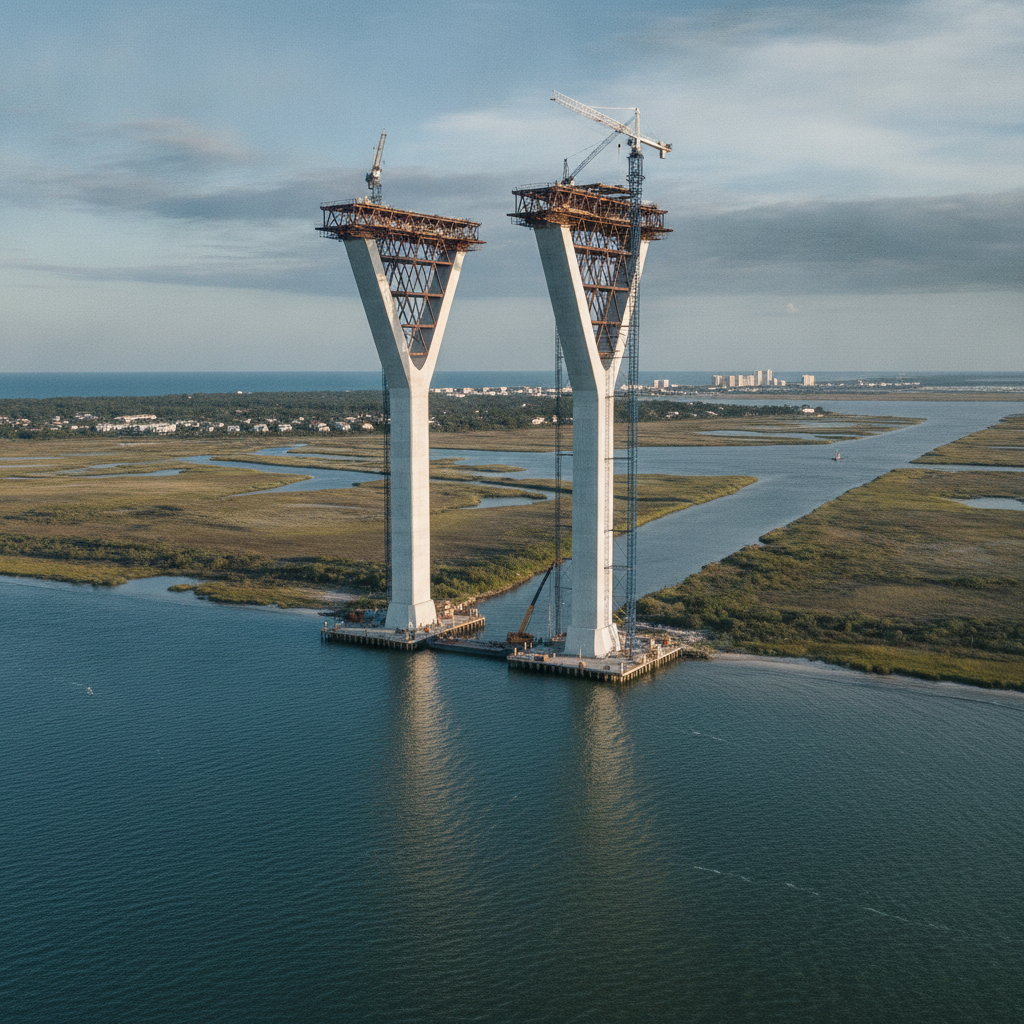 Gulf Shores Installs Support Towers for $24 Million Intracoastal Pedestrian Bridge