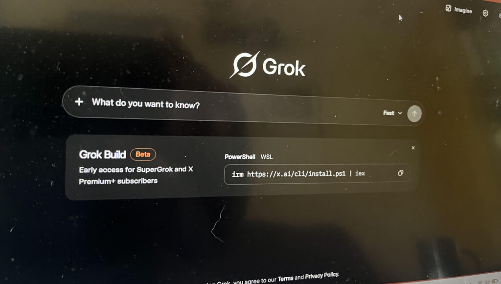 Grok Build beta interface on computer screen
